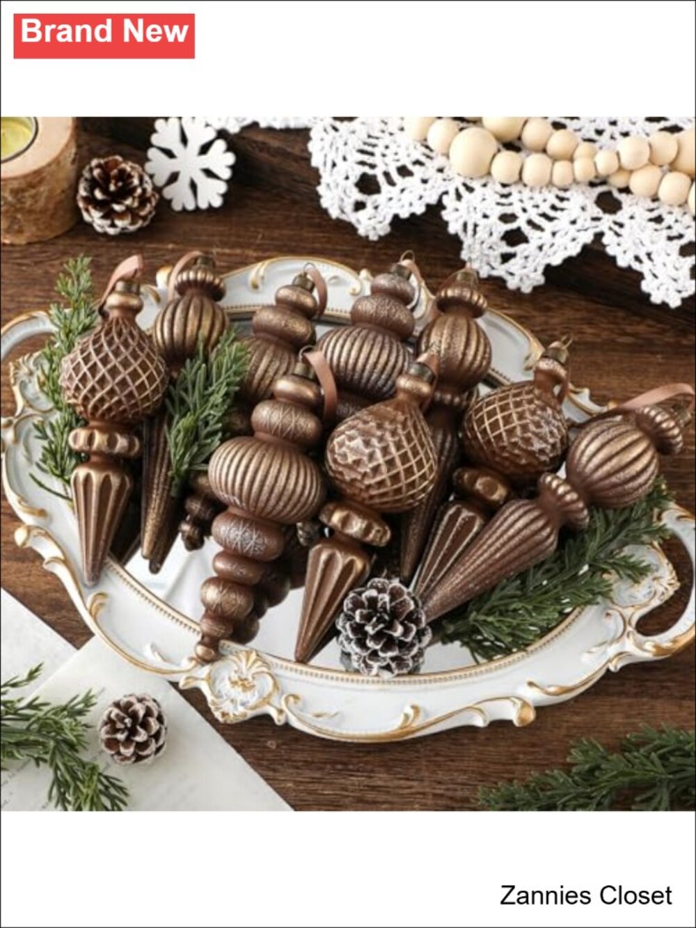 🎄 9 Pc Vintage Textured Plastic Christmas Ornaments Tree Decor Set Shatterproof